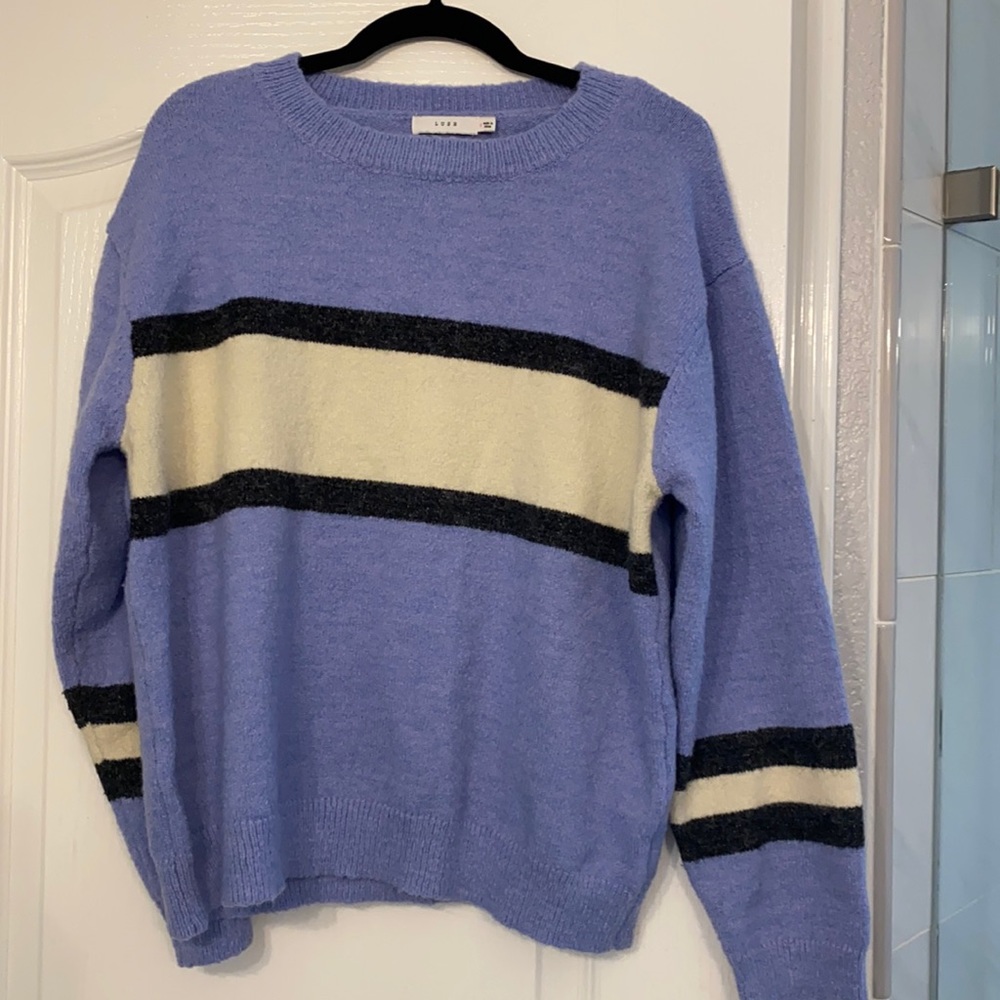 Blue, white, charcoal sweater